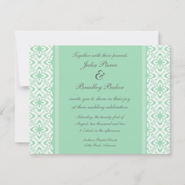 Un Invitation Mariage damassé éblouissant, Mint Gr (Devant)