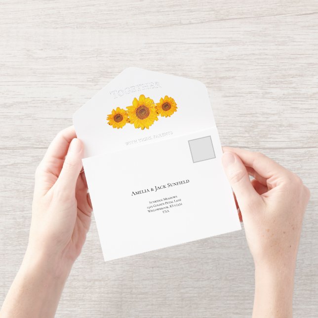 Un Invitation mariage rustique avec tournesol - tout en crème (Ouverture)