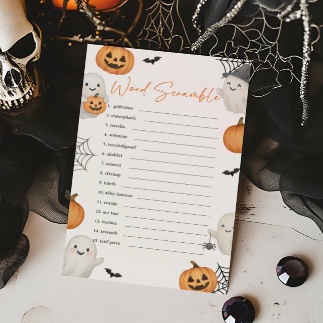 Un jeu de désordre de mots de fantôme de petit boo (Little Boo Pumpkin Baby Shower Word Scramble Game)