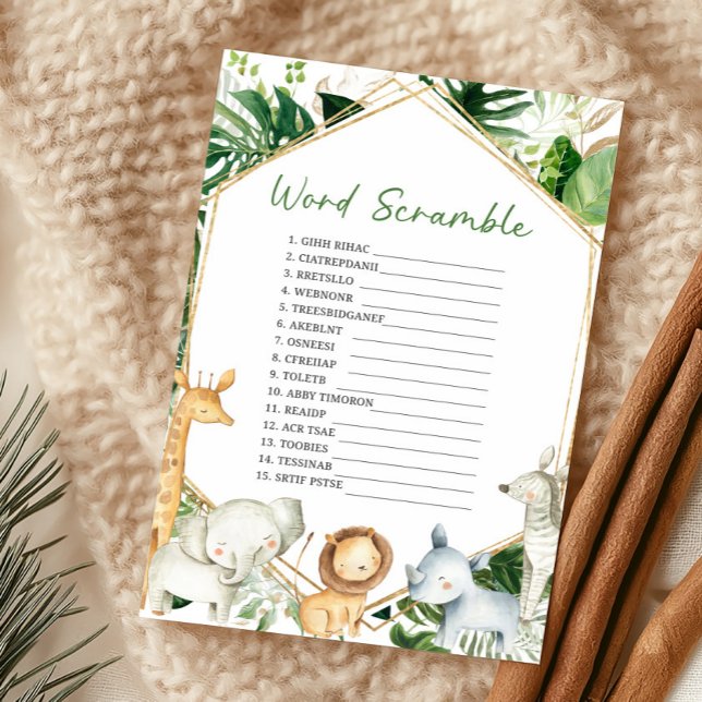 Un jeu de mots mêlés A Little Wild One (Greenery Jungle Baby Shower  Word Scramble Game)