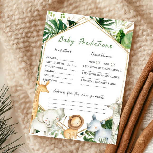 Un jeu de prédictions pour bébé un peu sauvage (Greenery Jungle Baby Shower Baby Predcistions Game)