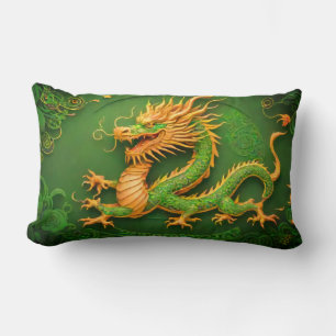 Un joli dragon vert or chinois coussin de la nouve