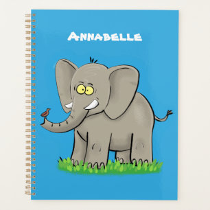 Un joli éléphant drôle avec un oiseau sur le tronc