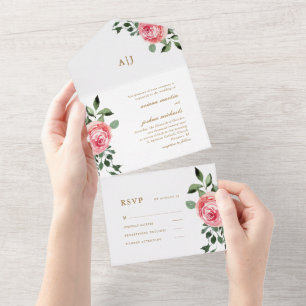 Un Joli rose Roses Mariage Tout en une invitation