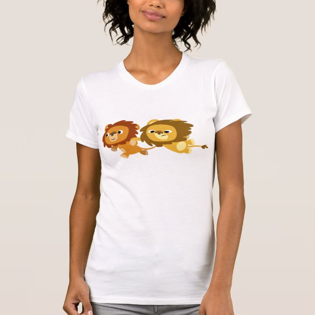 Un joli T-shirt féminin avec des lions en caricatu (Devant)