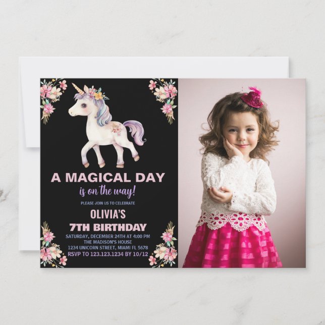 Un jour magique Unicorn Anniversaire Invitations p (Devant)