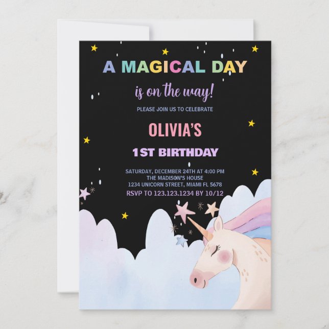 Un Jour Magique Unicorne Invitations Anniversaire (Devant)