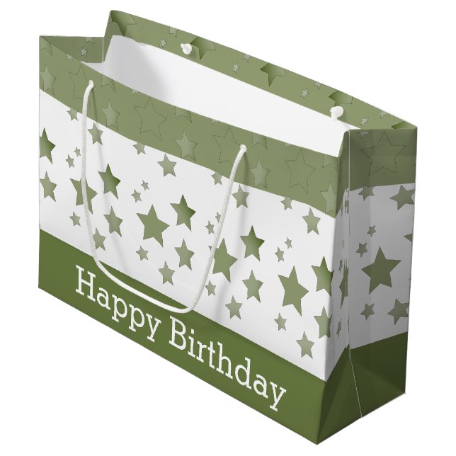 Un joyeux Anniversaire Grand sac cadeau vert et bl (Devant Angle)