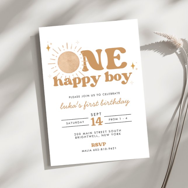 Un Joyeux Boy Boho Sun First Birthday Invitation (Créateur téléchargé)
