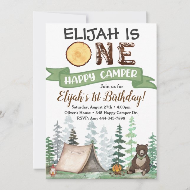 Un joyeux Camper Anniversaire Invitation 1er Anniv (Devant)