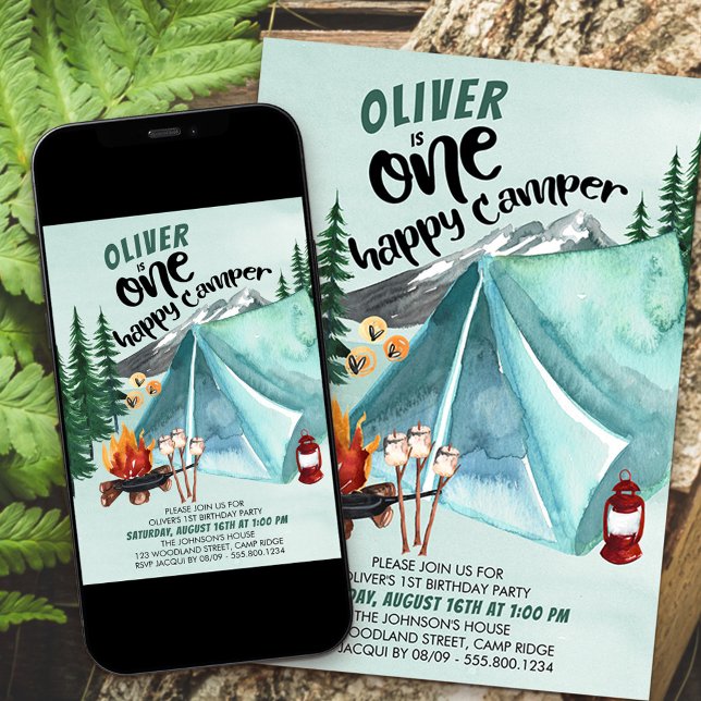 Un Joyeux Camper Boys 1er Invitation anniversaire (Créateur téléchargé)