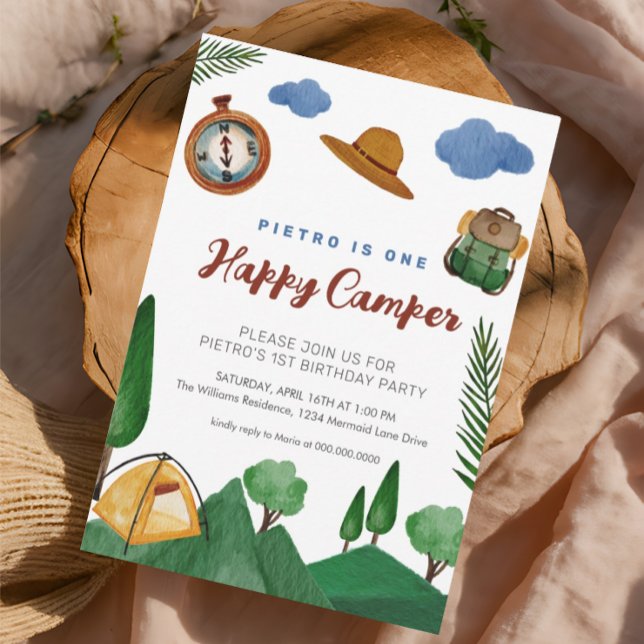 Un Joyeux Camper Boys 1er Invitation anniversaire (Créateur téléchargé)