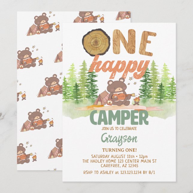 Un Joyeux Camper Invitation Anniversaire (Devant / Derrière)
