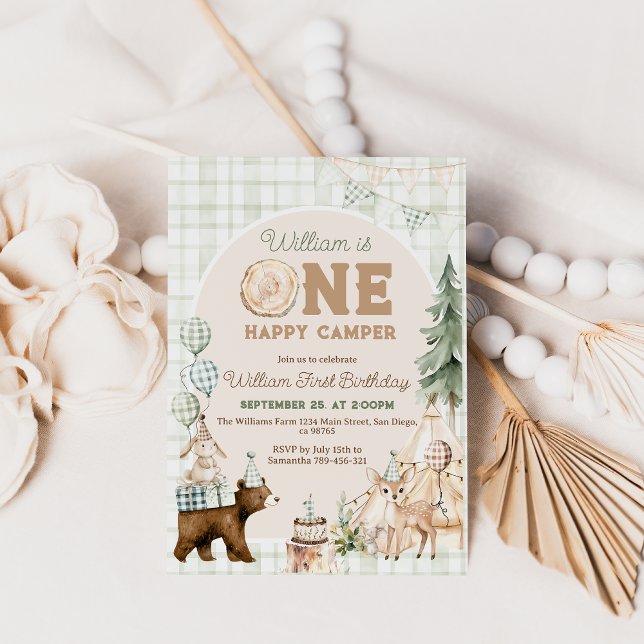 Un Joyeux Camper Première Invitation Anniversaire, (Créateur téléchargé)