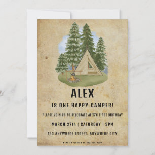 Un Joyeux Camper Première Invitation de fête d'ann
