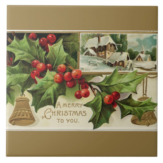 Un Joyeux Noël à vous carreau de céramique vintage (Devant)