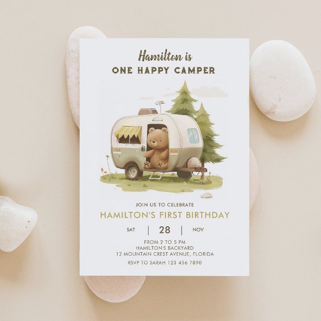 Un joyeux Ours De Camper Invitation Anniversaire 5 (Créateur téléchargé)