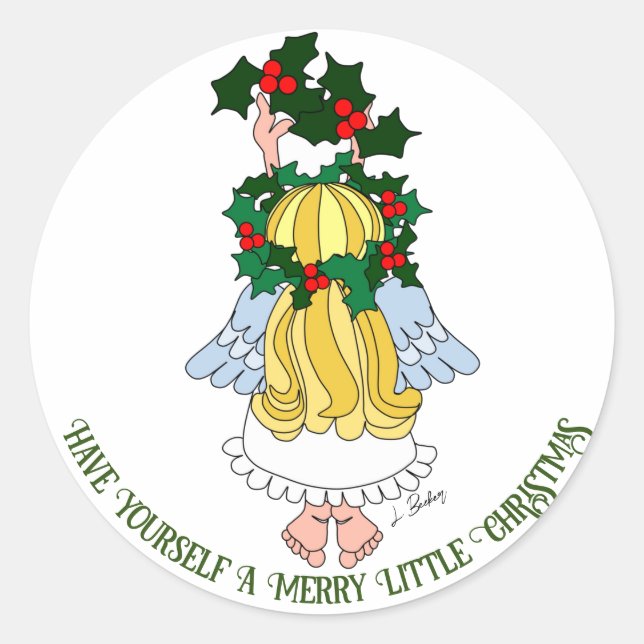 Un joyeux petit autocollant de dessin Ange de Noël (Devant)