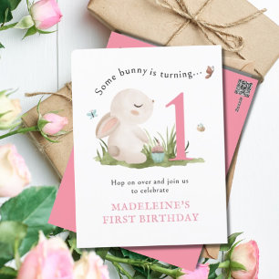 Un lapin est une invitation rose 1er anniversaire