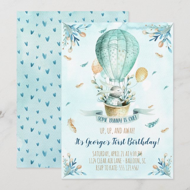 Un lapin est une première invitation d'anniversair (Devant / Derrière)