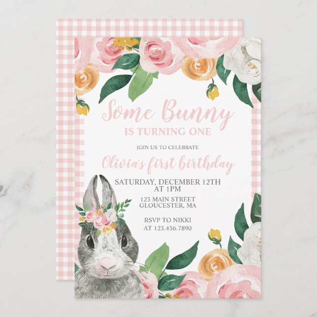 Un lapin est une première invitation d'anniversair (Devant / Derrière)