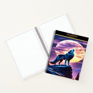 Un loup hurle à la pleine lune sur un carnet de cr