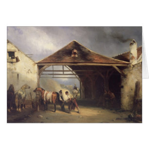 Un maréchal-ferrant chaussant un cheval