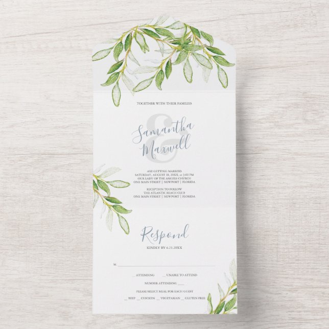 Un Mariage Botanique Simple Tout En Une Invitation (À l'intérieur)