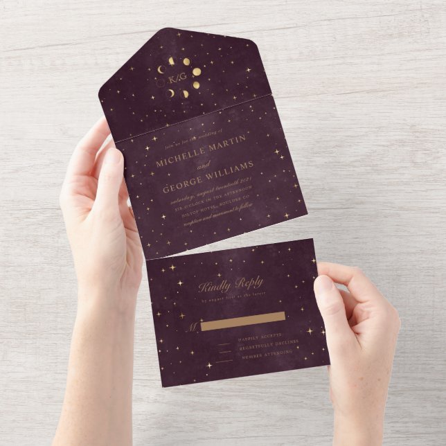 Un mariage d'or céleste tout en une invitation (Déchirure)