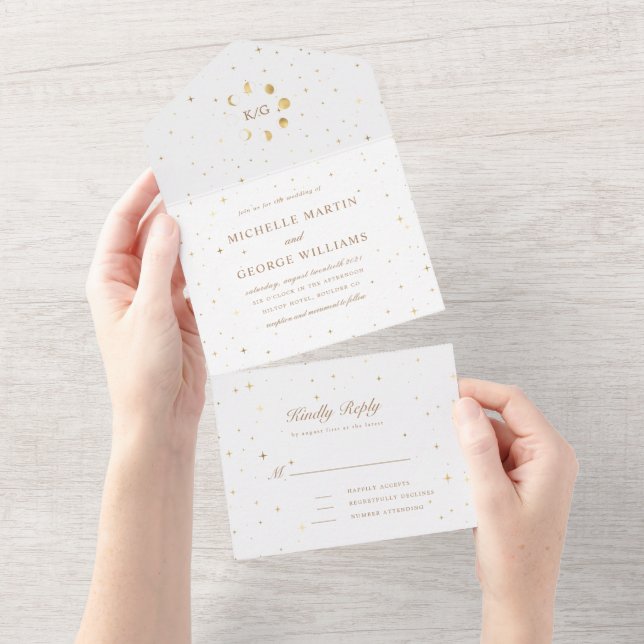 Un mariage d'or céleste tout en une invitation (Déchirure)