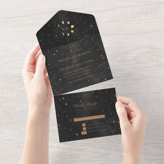Un Mariage d'or céleste tout en une invitation (Déchirure)