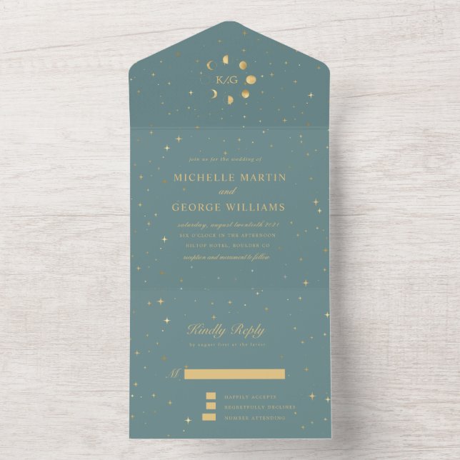 Un Mariage d'or céleste tout en une invitation (À l'intérieur)
