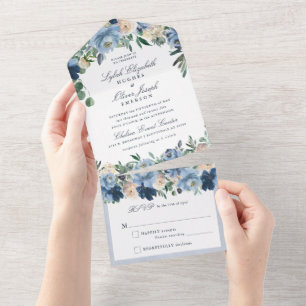 Un Mariage Floral Bleu Dusty tout en une invitation