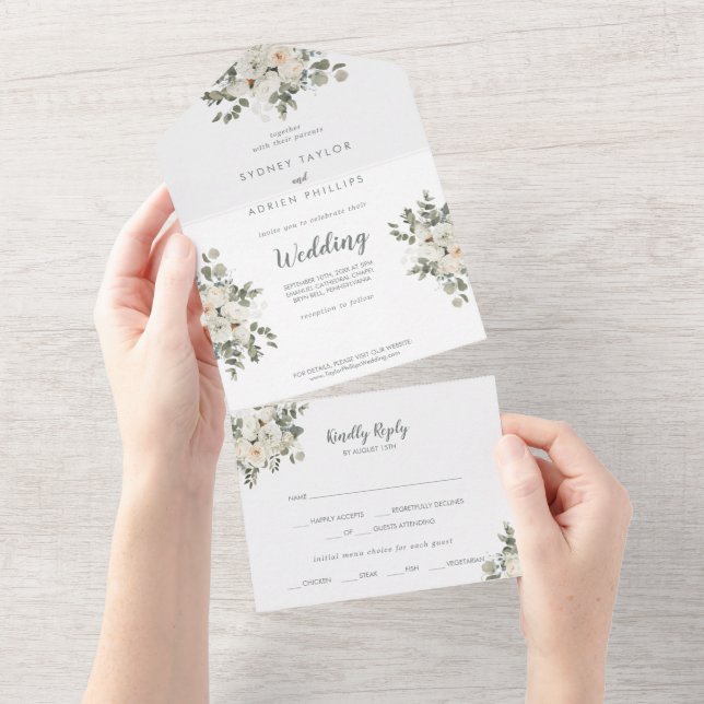 Un Mariage Floral D'Hiver Tout En Une Invitation (Déchirure)