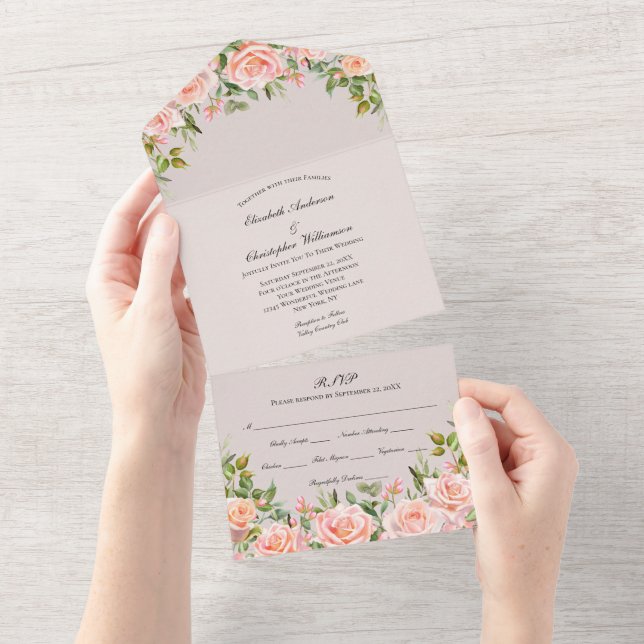 Un Mariage Floral Rose Vive Tout En Une Invitation (Déchirure)