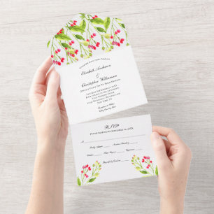 Un Mariage Floral Rouge Rose Tout en une invitation