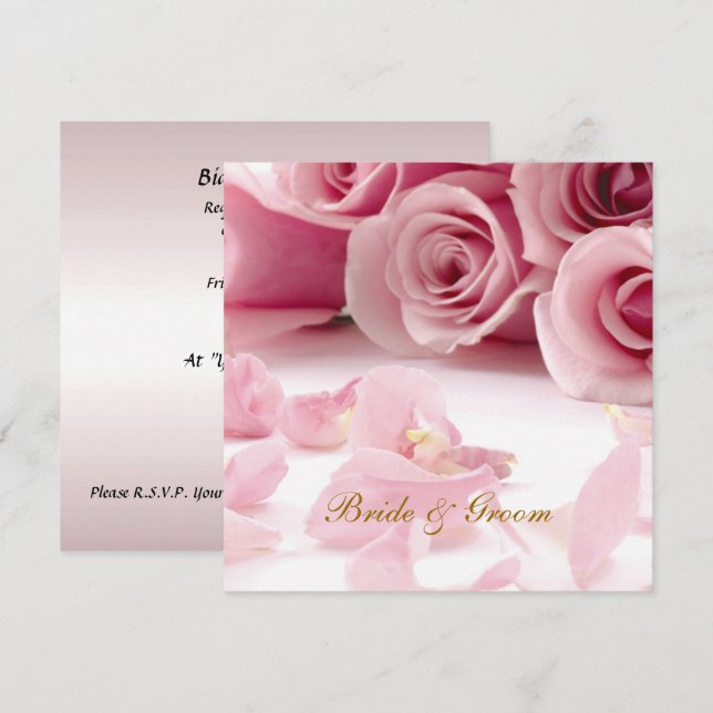 Un Mariage Populaire Élégant Invitation Fleurs Ros (Devant / Derrière)