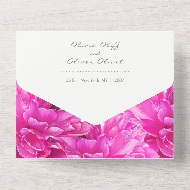 Un Mariage rose brillant tout en une invitation (Verso)