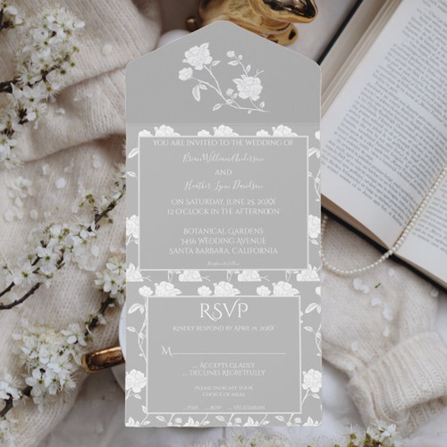 Un Mariage Rose gris tout en une invitation (Gray Rose All in One Wedding Invitation)