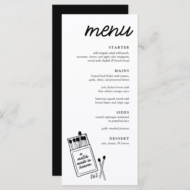 Un match fait dans le Ciel Dîner Mariage Menu (Devant / Derrière)