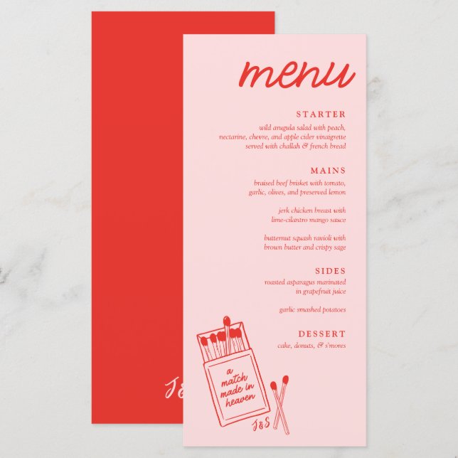 Un match fait dans le Ciel Dîner Mariage Menu (Devant / Derrière)