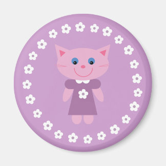 Un mignon chat caricaturé sur un joli aimant lilas