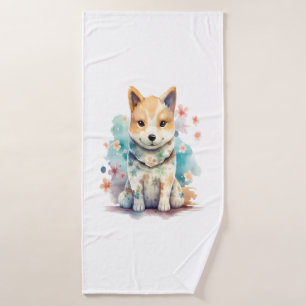 Un mignon chien au bon comportement dans un floral