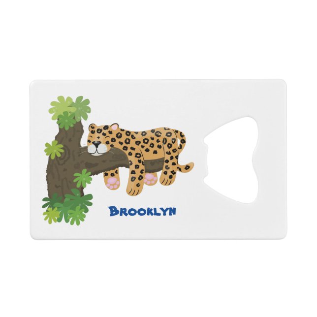 Un mignon léopard dormant dans un arbre dessin ani (Devant (Horizontal))