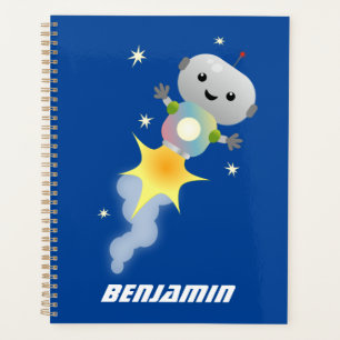 Un mignon robot volant dans l'espace dessin animé