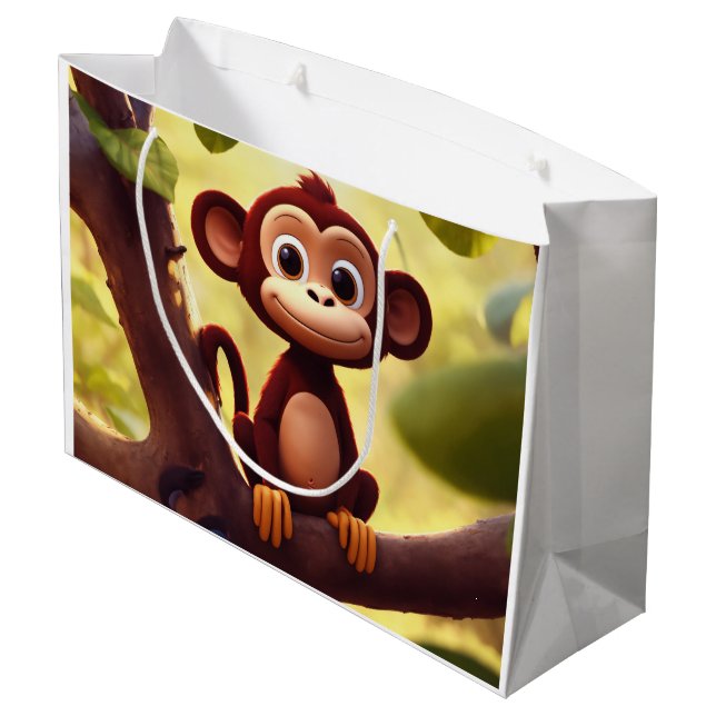 Un mignon singe de dessin animé dans un sac cadeau (Dos Angle)