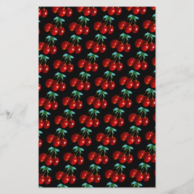 Un Motif de cerises rouges sur des tiges Feuilles  (Devant)