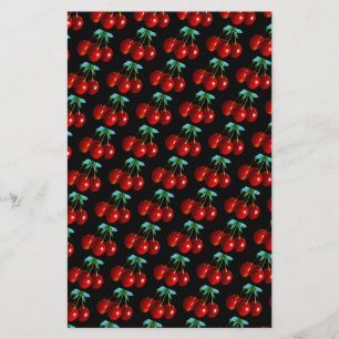 Un Motif de cerises rouges sur des tiges Feuilles 