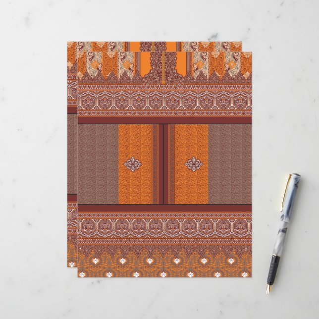 un motif de point de croix en orange et marron (Devant/Arrière en situation)