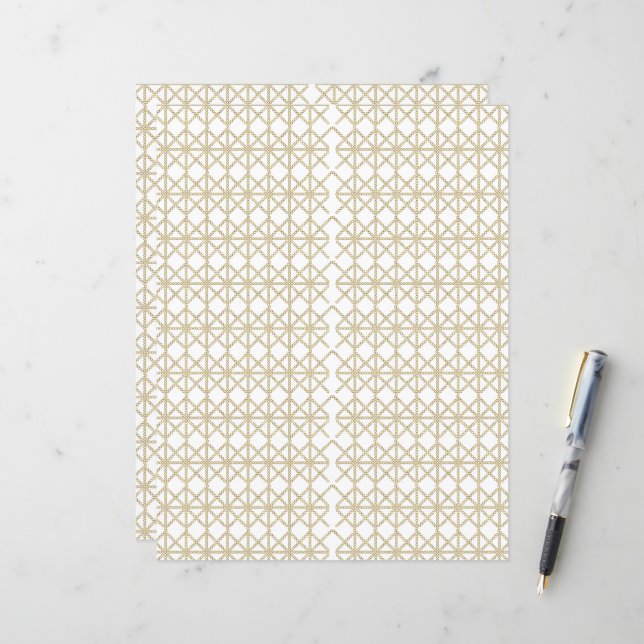 un motif géométrique blanc et or (Devant/Arrière en situation)